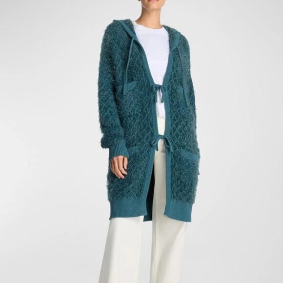 St. John Jackets & Blazers - RARE! St. John | Eyelash Diamond-Knit Long Hooded Teddy Coat | Blue | M / L  EUC